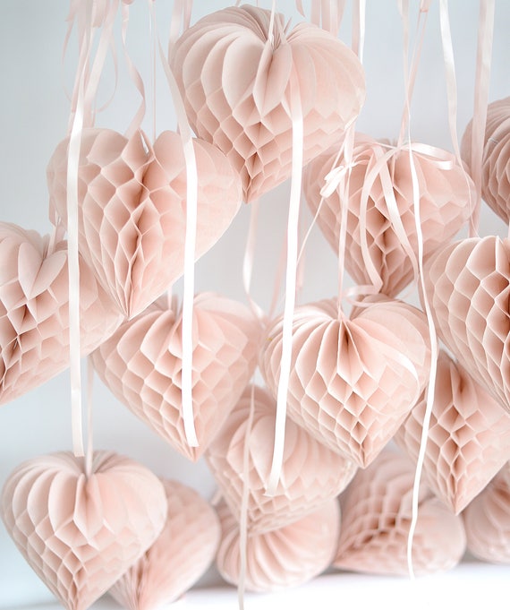 3 Heart Shaped Paper Honeycomb Decorations Set Custom Color Etsy