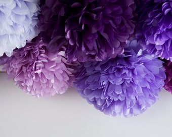 Purple paper pom pom set of 15  party decorations Luxurious paper party flowers Quality Paper balls wedding Birthday baby shower decor