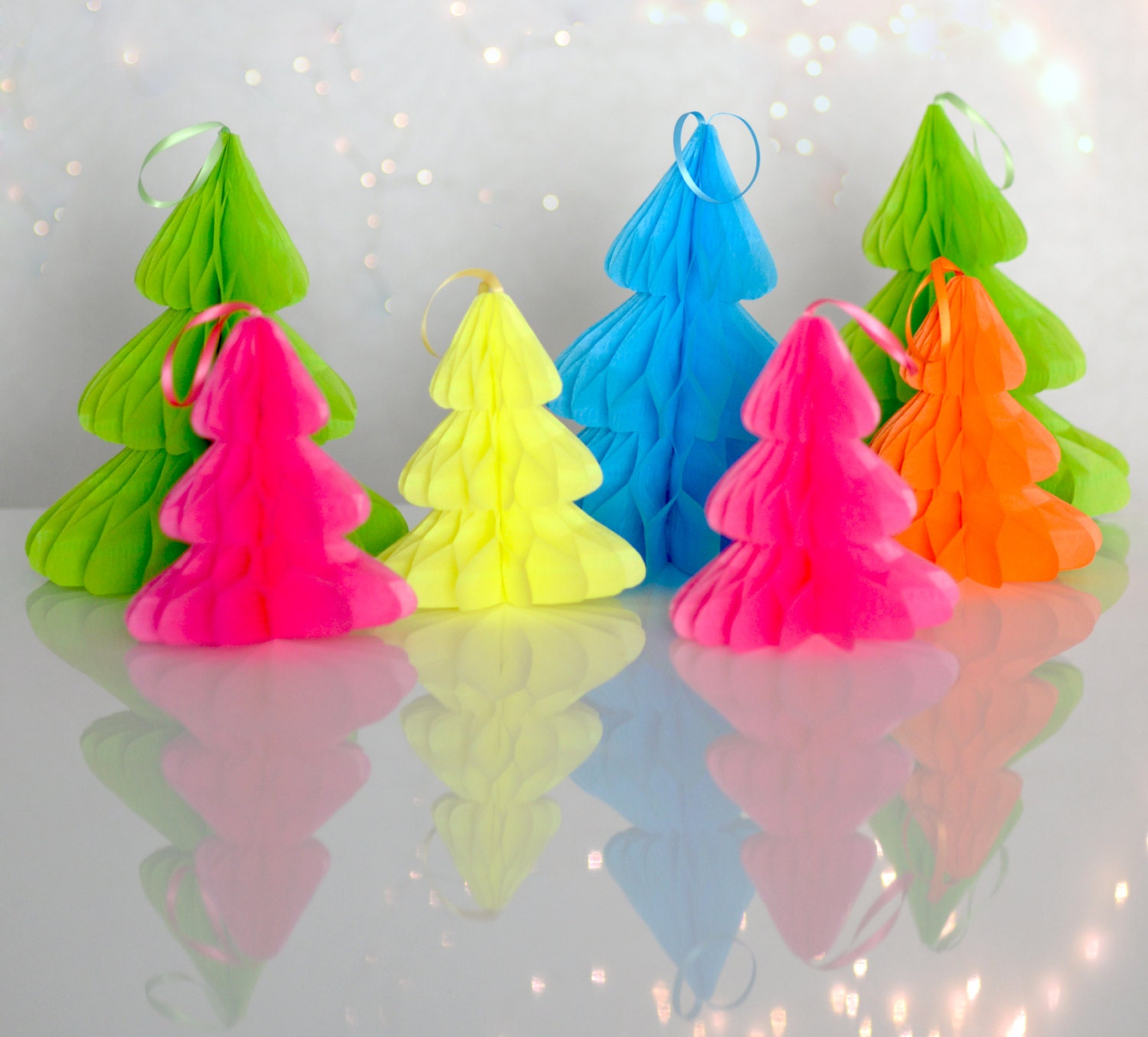 Neon Paper Christmas Tree: Bright Honeycomb Xmas Decoration