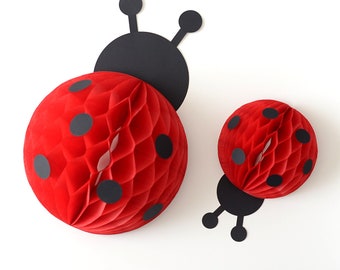 Ladybug Honeycomb Decoration - Paper Ladybird Birthday Decor, Wall and Table Décor