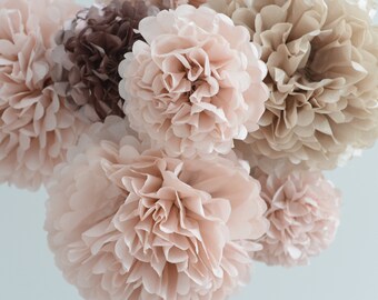 Lot de 12 pompons en papier de soie rose doré et rose poudré, 12 fleurs en papier personnalisables de grande taille pour une décoration de fête d'anniversaire de baby shower de mariage