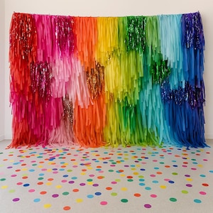 Rainbow Fringe Streamer Backdrop – Tinsel Curtain, Fringe Wall, Party Photo Booth, Wedding, Birthday, Festival, DIY Event & Holiday decor