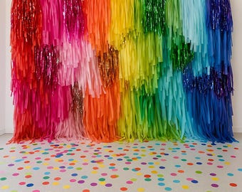 Rainbow Fringe Streamer Backdrop – Tinsel Curtain, Fringe Wall, Party Photo Booth, Wedding, Birthday, Festival, DIY Event & Holiday decor