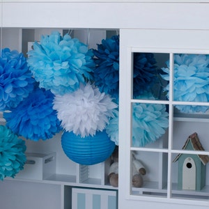 Mixed Size Tissue Paper Pom Poms: Hanging Baby Shower Decor