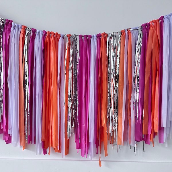 Orange, Pink & Silver Fringe Garland: Party Photo Backdrop
