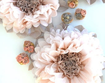 Dusty blush paper flower set | Large tissue paper flowers