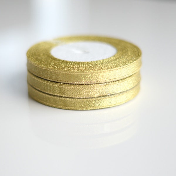 Golden doublesided  satin ribbon - 25 meters / full roll / 10mm