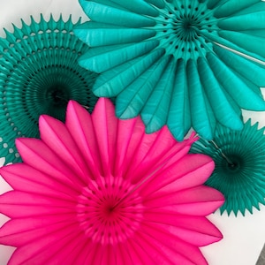 Paper fans set 4 psc mix sizes teal magenta colours party decorations fiesta wedding birthday party photo wall window display bridal shower