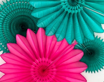 Paper fans set 4 psc mix sizes teal magenta colours party decorations fiesta wedding birthday party photo wall window display bridal shower