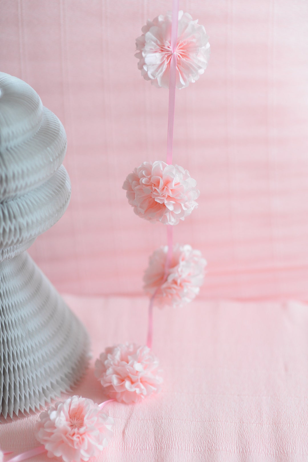 40 Tiny Paper Pom Poms Garland Baby Shower Garland Blush Etsy