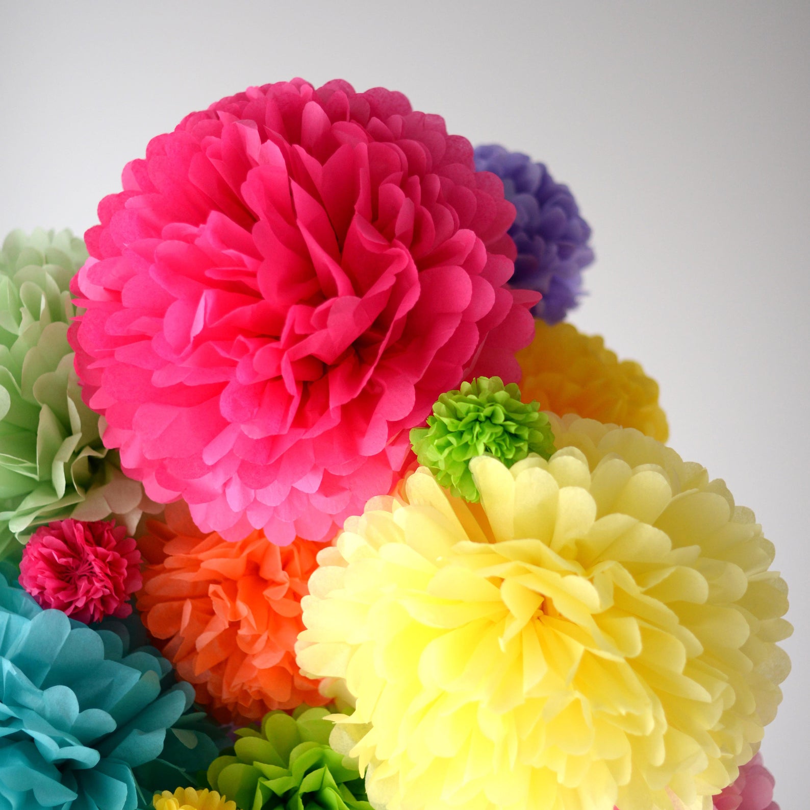 RAINBOW Tissue Paper POM POM Set of 15 Tropical Party Decor Etsy