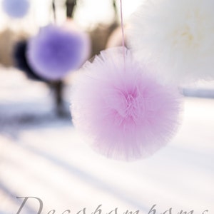 6 Piece Tulle Pom Pom Set Mixed Sizes CUSTOM COLOUR Wedding Tulle Decor for Events kindergarten decorations nursery decor gift for baby image 2