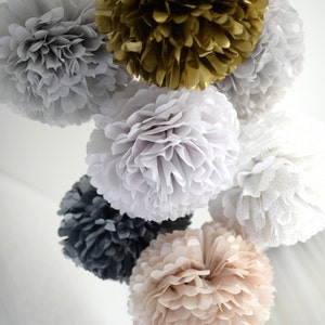 Set di 30 pompon di carta metallizzata scintillanti, decorazione per feste di varie dimensioni per matrimoni, feste di compleanno, decorazioni per feste di lusso