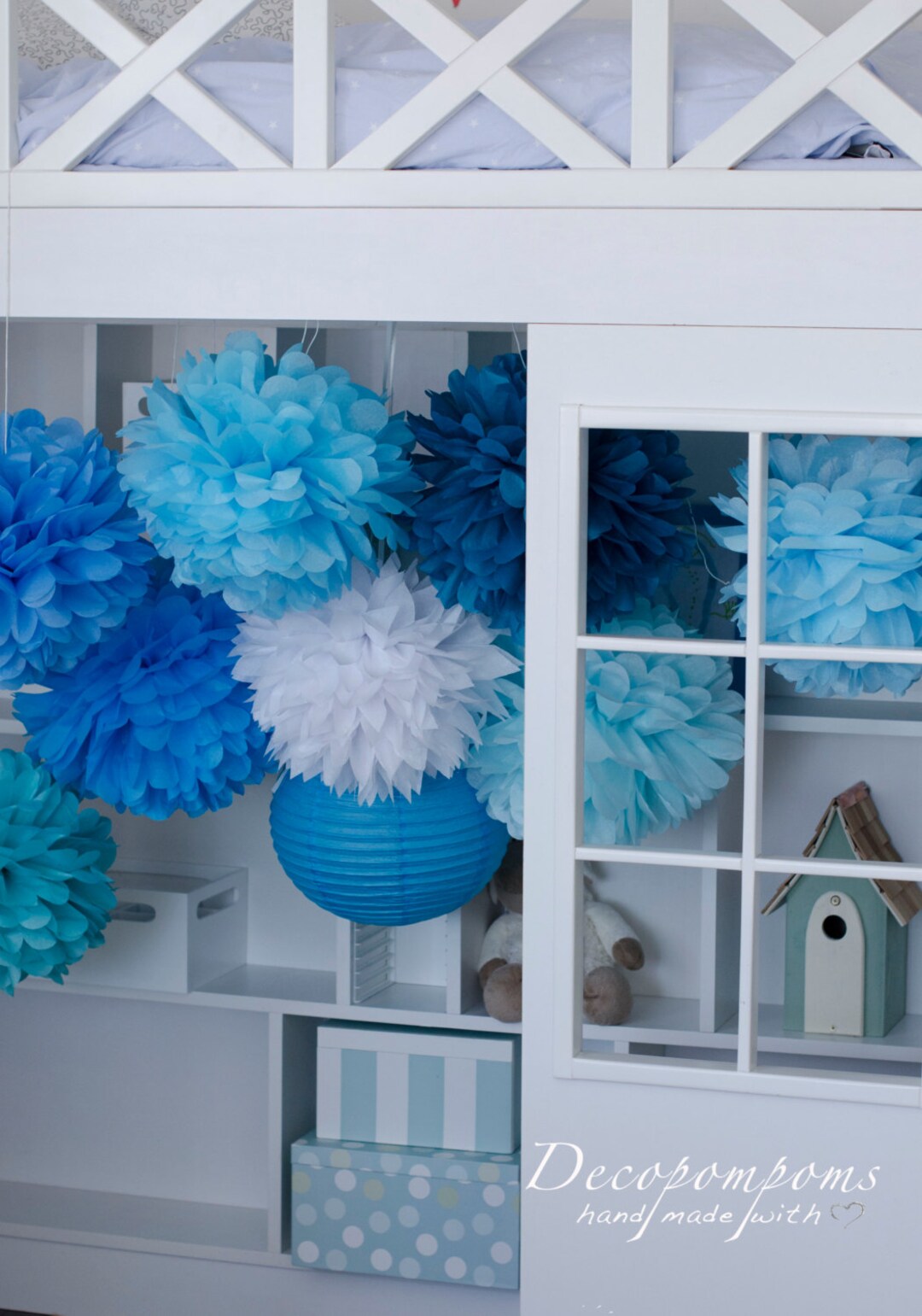 Blue Paper Pom Pom Set Large Paper Flowers Boy Baby Shower Etsy