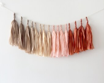 Blush & Neutral Paper Tassel Garland: Party Decorations