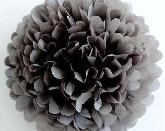 Slate grey Paper pom pom party decoration  dark gray boho rustic wedding, Birthday party, bridal shower, Christmas Paper flowers, fall decor