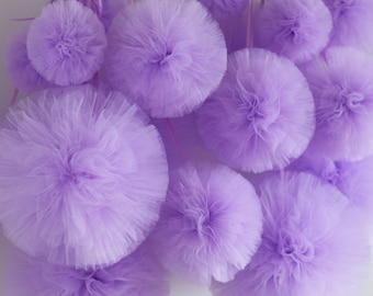 Small tulle pom poms | Lilac tulle balls | Tutu wedding decorations