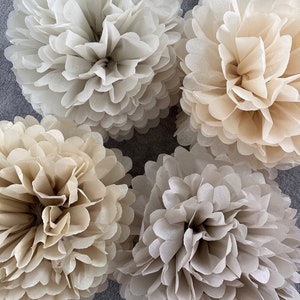 Lot de 16 pompons en papier de soie, pompons en papier de soie beige taupe, parchemin, fleurs en papier pour décoration de mariage, décoration de fête pour semeurs de bébé