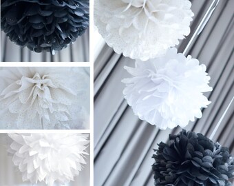 12 mixed size sparkling pompoms set | Tissue paper pom poms | Christmas decorations