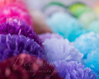 Lot de 16 pompons en papier de soie | Pompons en papier pour mariage | Fleurs en papier pastel | Décoration de mariage