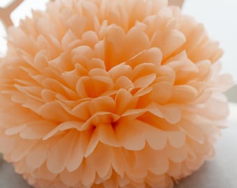 Peach paper pom pom party decorations peach fuzz pastel Paper flowers wedding  birthday party baby shower fall bridal shower home decor