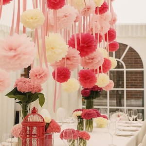 107 Mixed Size Tissue Paper Pom Poms: Custom Color Party Decorations