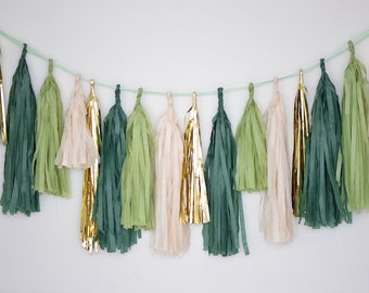 Green & Gold Paper Tassel Garland: Party Decorations