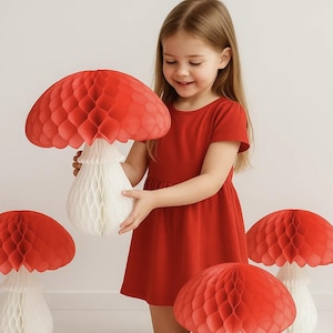 Grande fungo a nido d'ape in carta 3D - 46 cm (18") Decorazione per feste a tema fata della foresta, fungo per baby shower autunnale, decorazioni per compleanni nel bosco