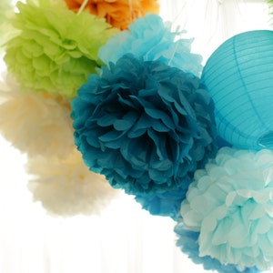 Set di 6 pompon di carta per decorazioni per feste e lanterne di carta in colori personalizzati: decorazioni per matrimoni, feste di compleanno, baby shower, addio al nubilato