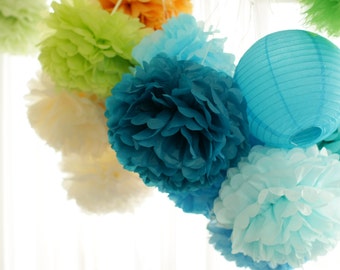 Paper Pom Poms & Lantern Set: Custom Color Party Decor