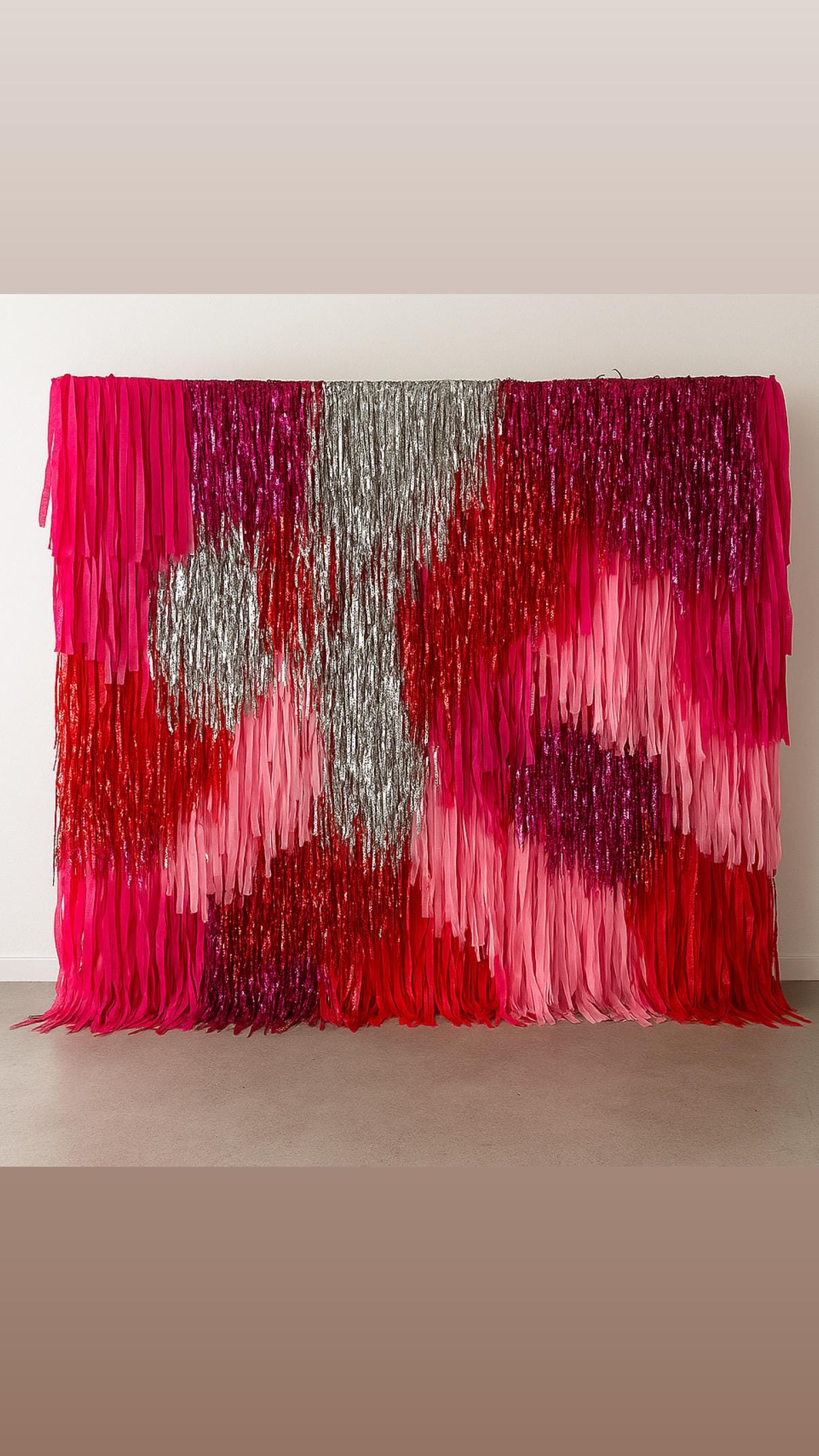 Pink & Red Shimmer Fringe Backdrop: Party Photo Wall