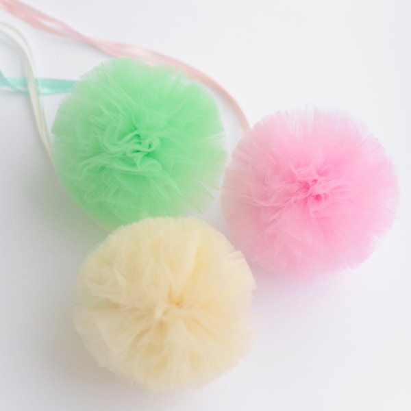 Small size tulle pom poms party decorations  3 PSC Pastel tulle balls- kids room, nursery, wedding, baby shower, birthday decorations