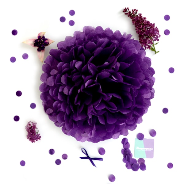 Purple paper pom pom | 40th birthday decoration | Winter wedding decor | Paper flowers