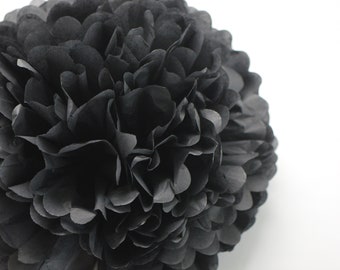 Black Paper pom pom party decorations paper flowers fall decor, wedding, birthday, back to school, graduation hanging Black paper puffballs