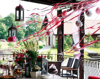 Paper decorations set of 3 | Tissue paper flowers | Party pom pom set | Wedding decoration