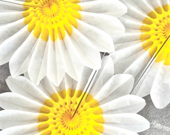 Set of 3 Beautiful White and Yellow Paper Daisy Flowers Huge Paper Fan Party Decorations for Weddings and birthday easy to use paper flowers