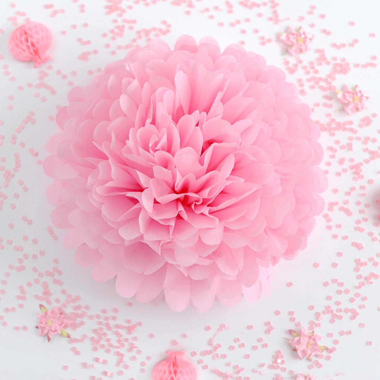 Baby pink fluffies peper pom poms  birthday decor Baby shower decor Paper flowers Wedding decoration bridal shower boho whimsical  party