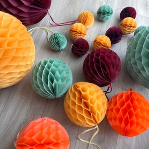 decorazione per feste a nido d'ape in carta, set di palline per baby shower autunnali, matrimonio, compleanno, decorazioni per addio al nubilato, verde salvia, bordeaux, senape, corallo