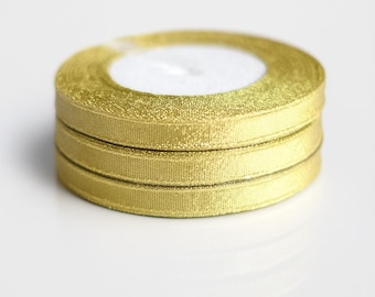 Gold Double Sided Satin Ribbon, 10mm, 25m Full Roll for Gift Wrap, Crafts, Weddings and Bows