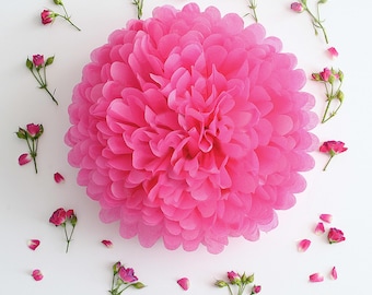 Hot pink paper pom poms - wedding birthday party decorations - eco friendly paper flowers