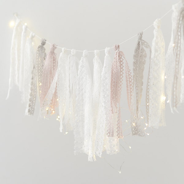 Häkelband Fransen Girlande weiß 2m lang beige altrosa Boho Wandbehang Boho Hochzeit Stuhl Dekor Babyparty, Brautparty Dekor