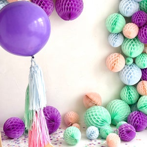 Lavender giant balloon and Paper tassel tail Fringe garland baby shower, gender reveal, wedding birthday party lilac blush mint light blue image 7
