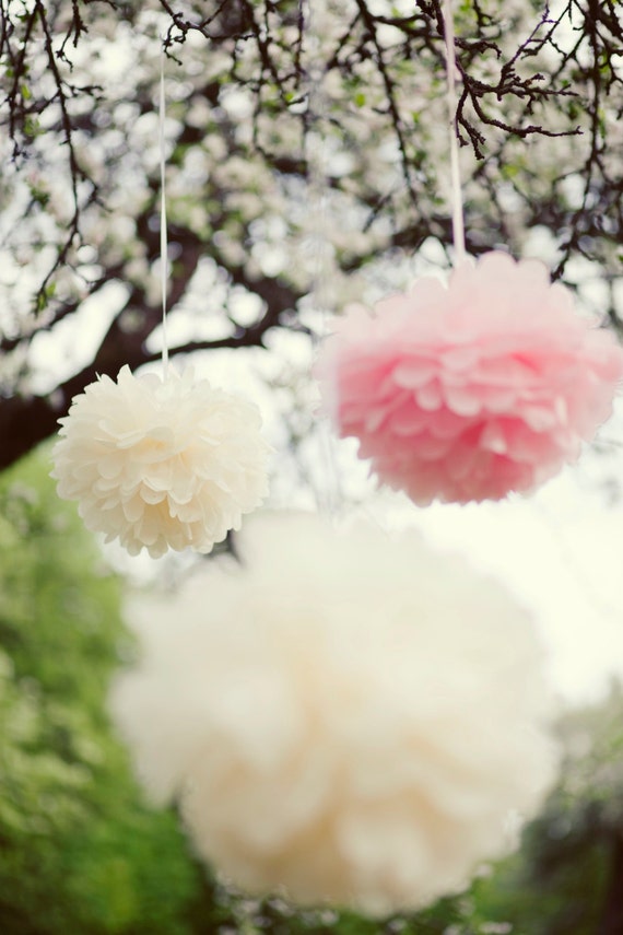 Paper pom poms set of 45 Party decoration set Paper flowers set