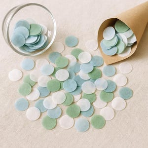 Coriandoli biodegradabili per matrimoni - Cerchi di carta velina in blu polvere, verde, grigio / Decorazioni sostenibili / 15 g per matrimonio, compleanno