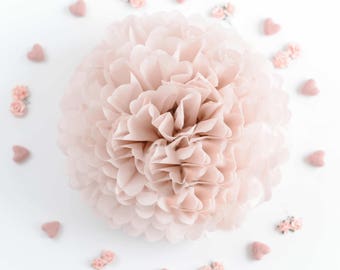 Dusty pink paper flowers | Blush paper pom pom | ash pink wedding decoration | Nursery decor | Baby shower decorations