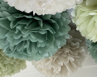 Sage Green Tissue Paper Pom Pom Set: Wedding Party Decor