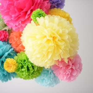 30 bunte Seidenpapier Pompons Blumen set, Regenbogen Geburtstag, Tropische Fiesta, Sommer Party Dekorationen, Babyparty