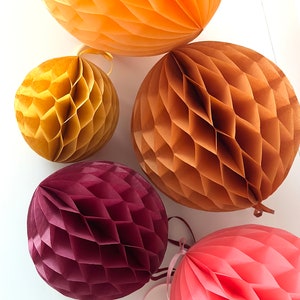 Decorazioni per feste a nido d'ape in carta color senape, bordeaux, arancione bruciato, albicocca Decorazioni per matrimoni, feste di compleanno, baby shower