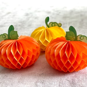 Set di 3 bellissime zucche a nido d'ape di carta - Decorazioni per feste di Halloween e autunnali