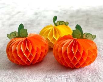 Set of 3 Beautiful Paper Honeycomb Pumpkins - Halloween and Fall Party Decorations